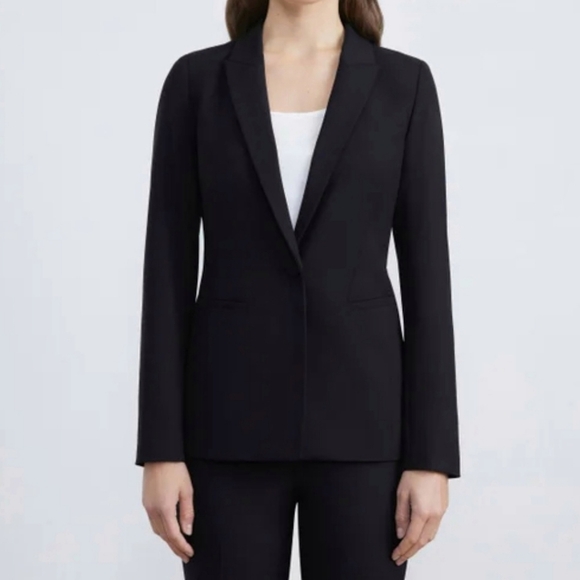 Lafayette 148 Blazer Size 2 Black Contemporary Stretch One Button Notch Collar - Picture 1 of 16